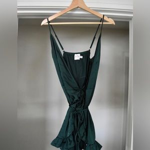 Emerald Green Wrap Around Tie Mini Dress